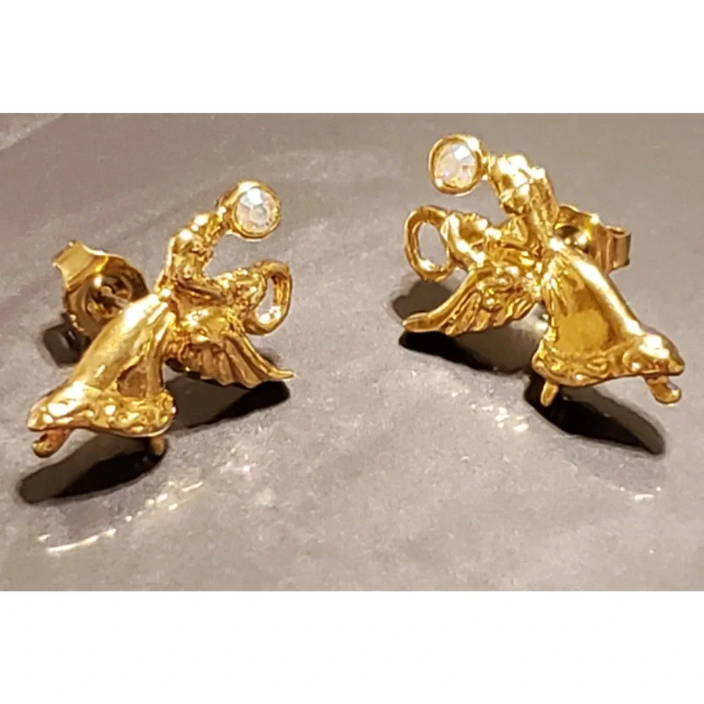Avon Angel Earrings Original Box Pierced Earrings Posts Angel Christmas‎ h-